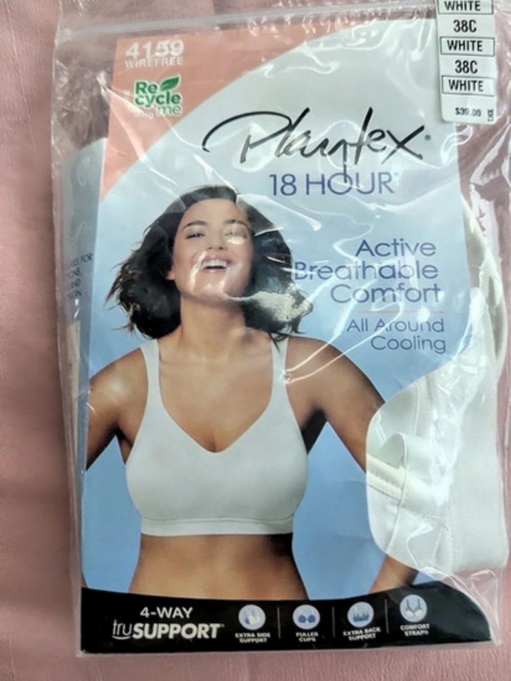 Playtex 18 Hour Active Breathable Comfort Wireless Bra 4159 Wireless Bra White